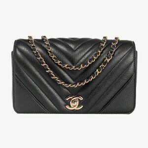 Chanel 17B Small Chevron Statement Black Mini Rectangle Flap Bag